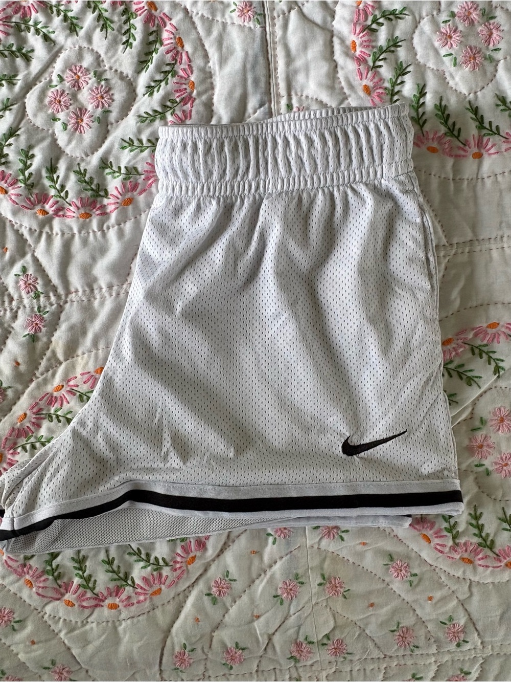 Nike White Mesh Shorts with Black Swoosh